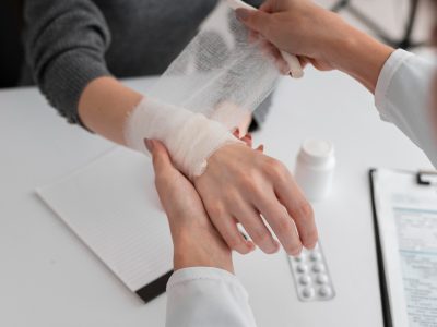 doctor-arranging-hand-bondage-patient